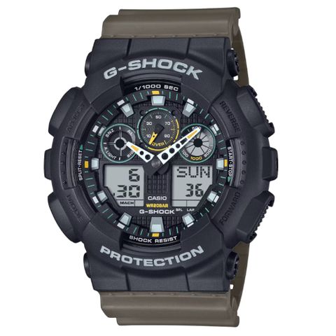 CASIO 卡西歐 G-SHOCK 雙色調 獨特三眼 數位系列 黑X棕 GA-100TU-1A3_51.2mm