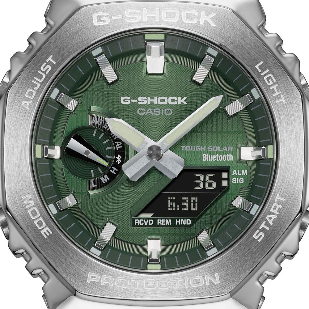 CASIO 卡西歐 G-SHOCK 潮流藍黑八角錶殼耐衝擊運動太陽能藍牙雙顯腕錶/黑x藍面(GBM-2100A-1A2)