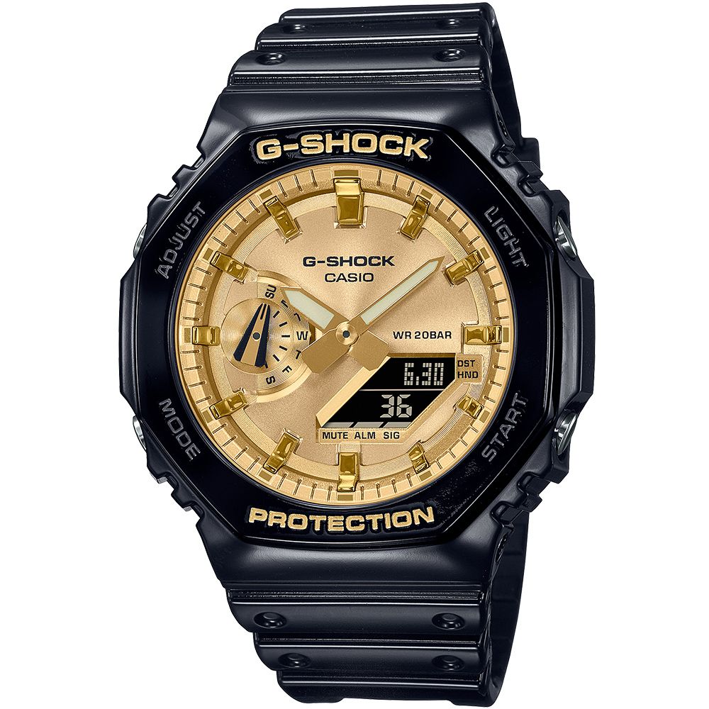 CASIO 卡西歐 G-SHOCK 閃耀金屬八角造型計時對錶 (GA-2100GB-1A+GA-2100SB-1A)