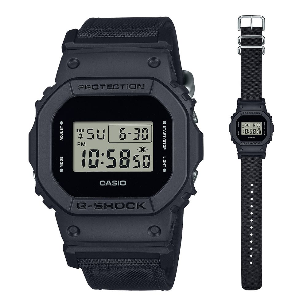 CASIO 卡西歐 G-SHOCK 環保尼龍經典方形計時對錶 (DW-5600BCE-1+GMD-S5600CT-3)