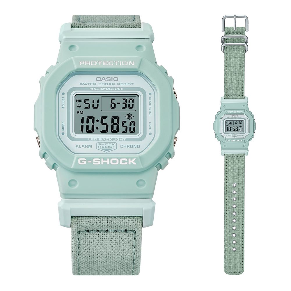 CASIO 卡西歐 G-SHOCK 環保尼龍經典方形計時對錶 (DW-5600BCE-1+GMD-S5600CT-3)