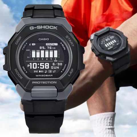 CASIO 卡西歐 G-SHOCK G-SQUAD 跑步訓練 藍芽手機連結 多功能運動錶-黑 GBD-300-1