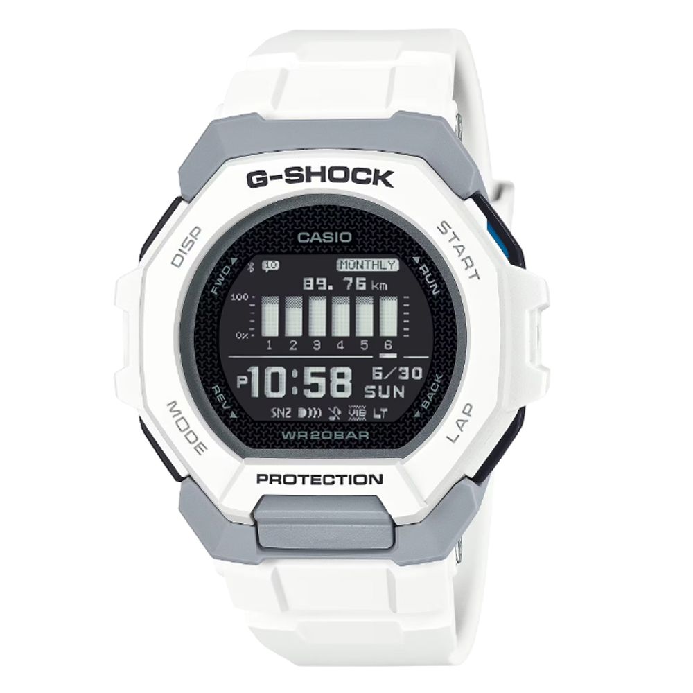 CASIO 卡西歐 G-SHOCK G-SQUAD 跑步訓練 藍芽手機連結 多功能運動錶-白 GBD-300-7