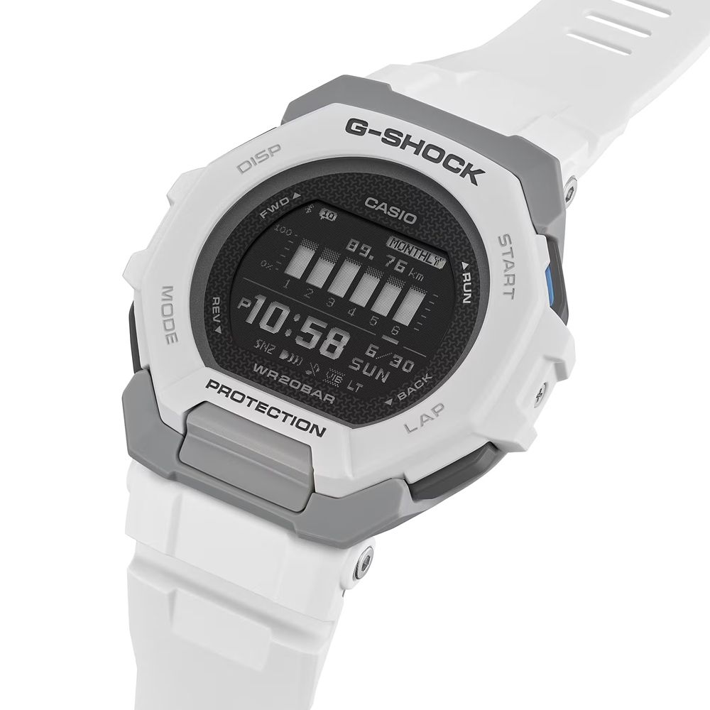 CASIO 卡西歐 G-SHOCK G-SQUAD 跑步訓練 藍芽手機連結 多功能運動錶-白 GBD-300-7