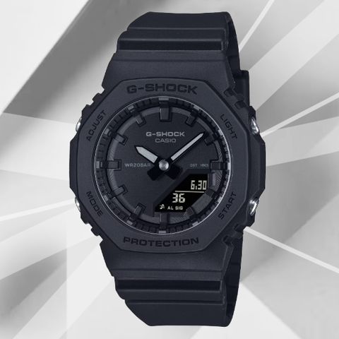 CASIO 卡西歐 G-SHOCK WOMEN 街頭風格 單色時尚 全黑八角形雙顯錶 GMA-P2100BB-1A