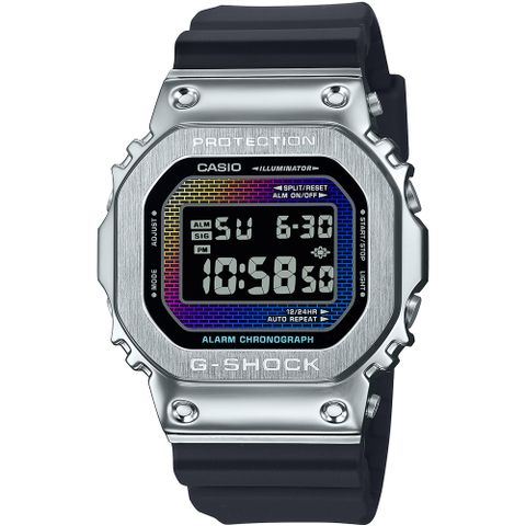 CASIO 卡西歐 G-SHOCK 彩虹磚牆金屬經典方形計時錶/GM-5600RW-1