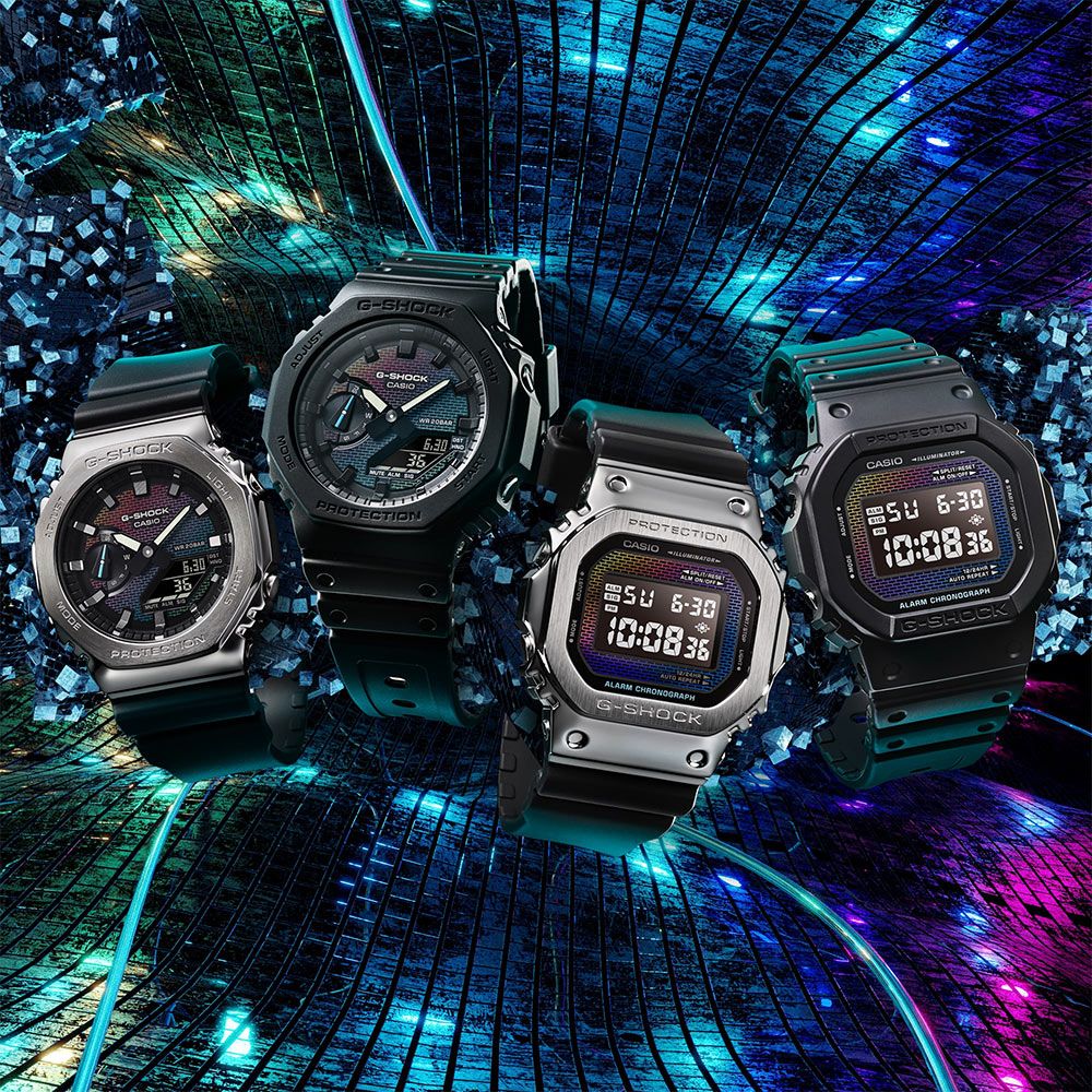 CASIO 卡西歐 G-SHOCK 彩虹磚牆金屬八角造型計時錶/GM-2100RW-1A