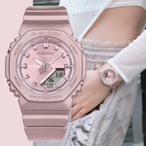 CASIO 卡西歐 G-SHOCK WOMEN 珍珠光澤 霧面金屬色雙顯錶-珠光粉 GMA-P2100ST-4A