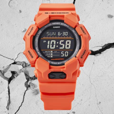 CASIO 卡西歐 G-SHOCK 大錶殼 多重時間 實用功能電子錶-橘 GD-010-4