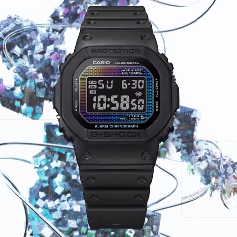 CASIO 卡西歐 G-SHOCK 彩虹磚牆 酷炫多彩 方形電子錶 DW-5600RW-1