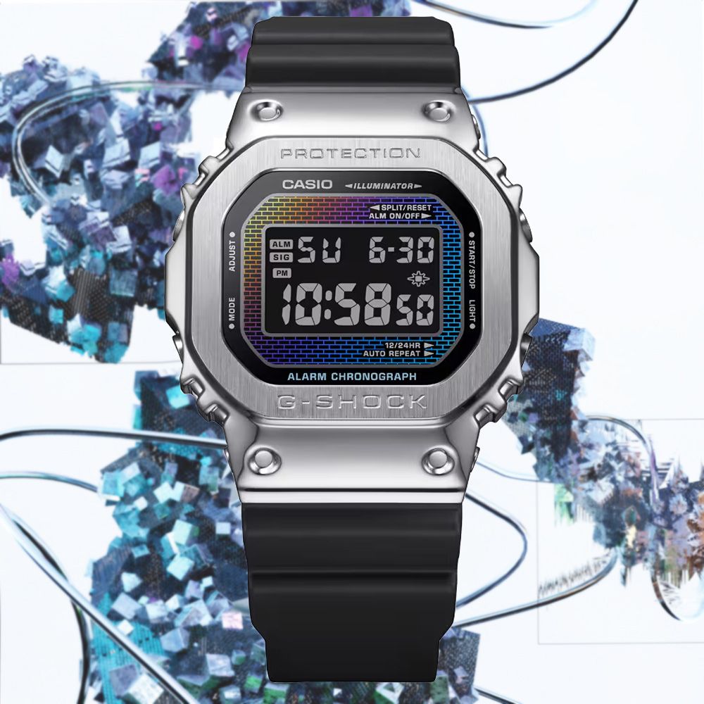 CASIO 卡西歐 G-SHOCK 彩虹磚牆 酷炫多彩 金屬錶殼 方形電子錶 GM-5600RW-1 