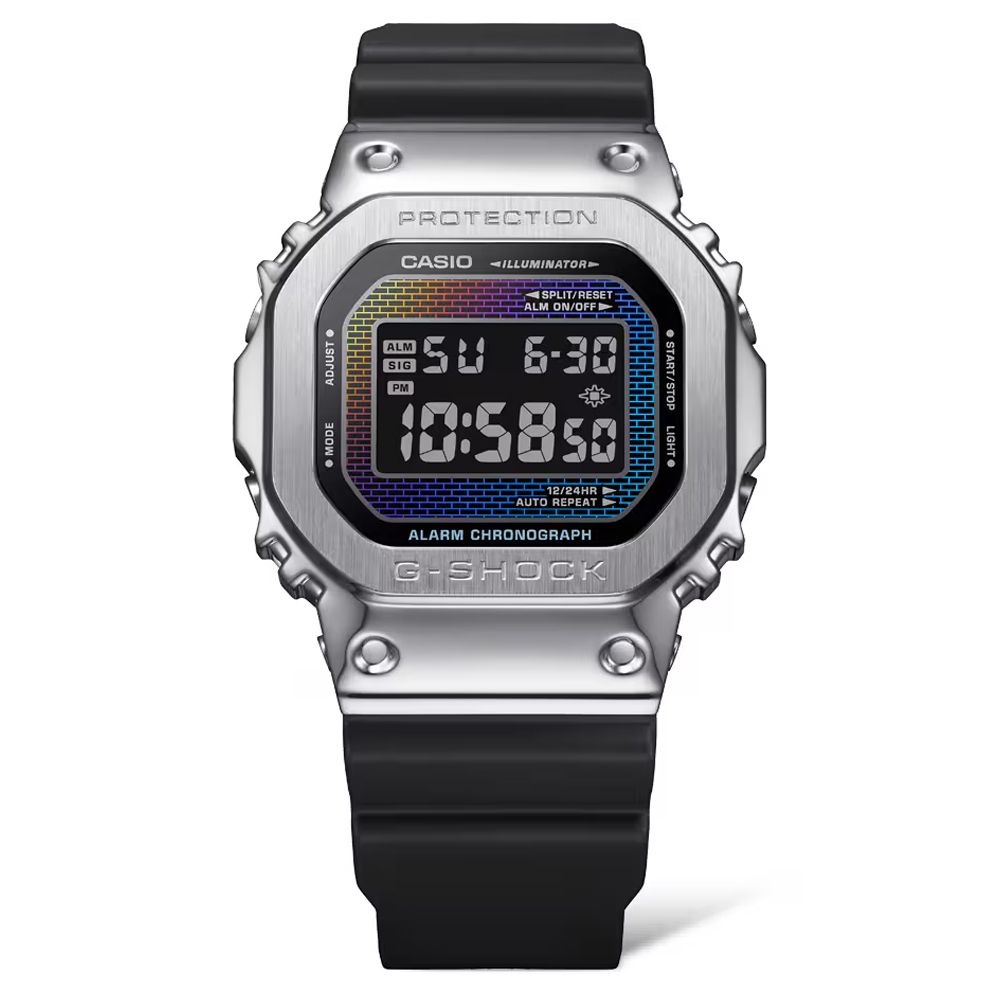 CASIO 卡西歐 G-SHOCK 彩虹磚牆 酷炫多彩 金屬錶殼 方形電子錶 GM-5600RW-1 