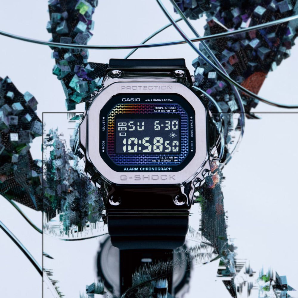 CASIO 卡西歐 G-SHOCK 彩虹磚牆 酷炫多彩 金屬錶殼 方形電子錶 GM-5600RW-1 