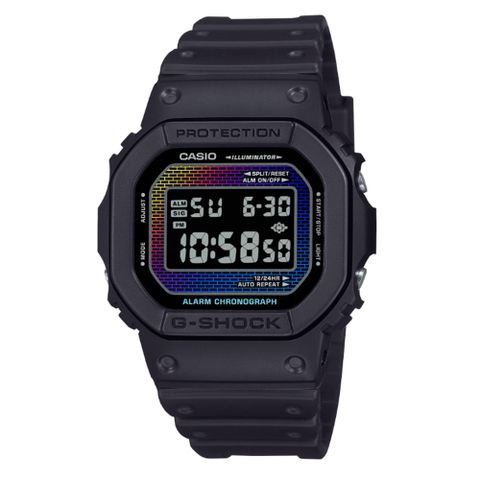 CASIO 卡西歐 G-SHOCK 絢麗繽紛 彩虹轉牆 經典方型 DW-5600RW-1_42.8mm