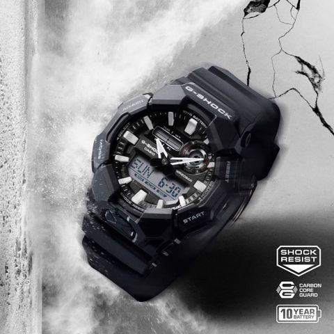 CASIO 卡西歐 G-SHOCK 十年電力 經典黑 雙顯示系列 GA-010-1A_51.9mm