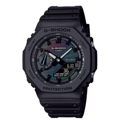 CASIO 卡西歐 G-SHOCK 絢麗繽紛 彩虹轉牆 八角形錶殼 GA-2100RW-1A_45.4mm