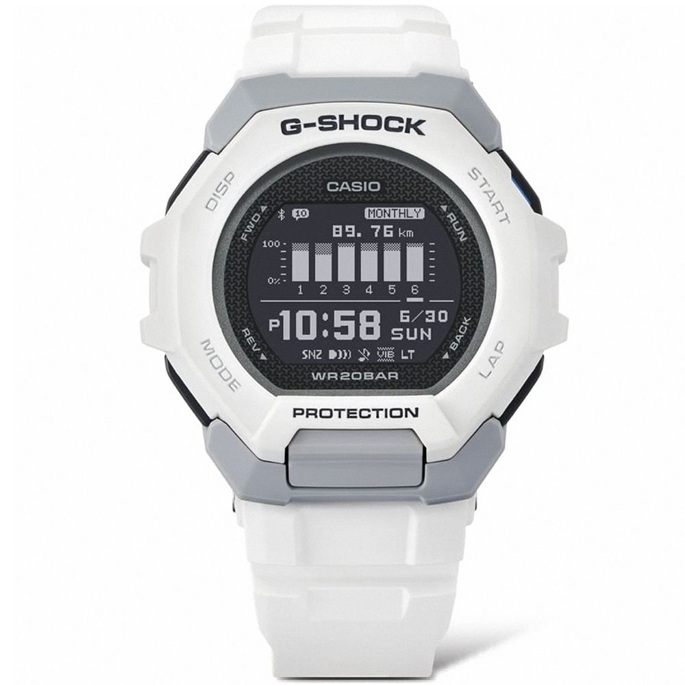 CASIO 卡西歐 G-SHOCK 運動潮流藍牙連線耐衝擊運動腕錶/白(GBD-300-7)