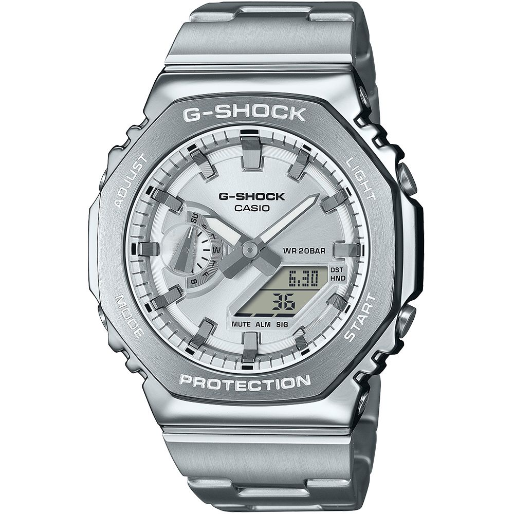 CASIO 卡西歐 G-SHOCK 全金屬八角造型計時錶/銀/GM-2110D-7A