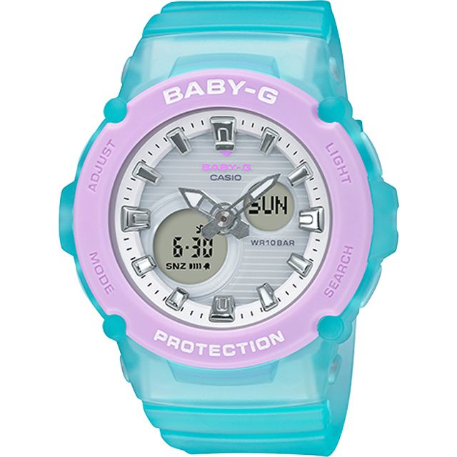 CASIO 卡西歐 BABY-G 仲夏海灘運動雙顯橡膠腕錶/綠x紫框(BGA-270-2ADR)