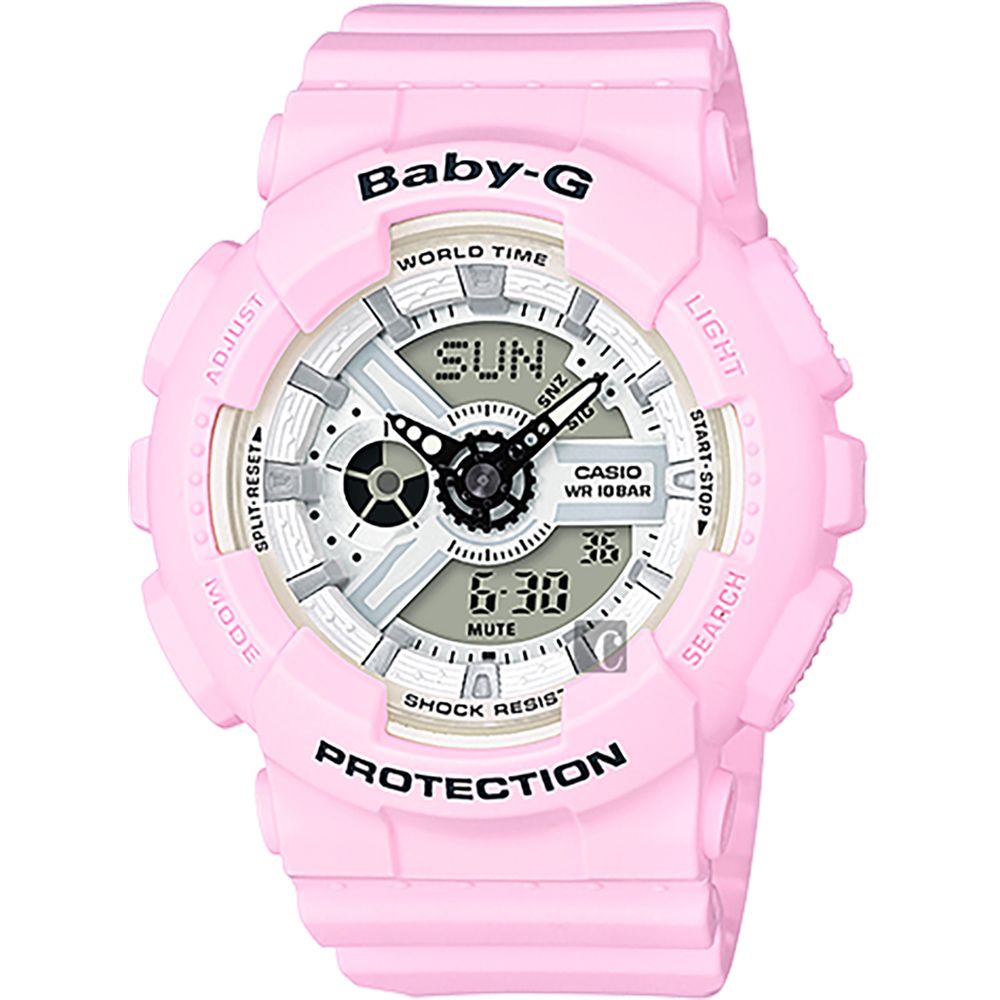 CASIO 卡西歐 Baby-G 粉嫩雙顯錶-粉紅/46mm BA-110BE-4A