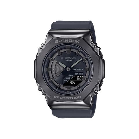 【CASIO 卡西歐】卡西歐 G-SHOCK 八角金屬殼雙顯手錶(黑灰 GM-S2100B-8A)
