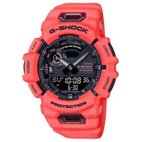 CASIO 卡西歐 G-SHOCK 藍牙計步運動雙顯手錶(黑橘 GBA-900-4A)