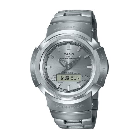 【CASIO 卡西歐】CASIO卡西歐 G-SHOCK 太陽能電波雙顯手錶(銀 AWM-500D-1A8)