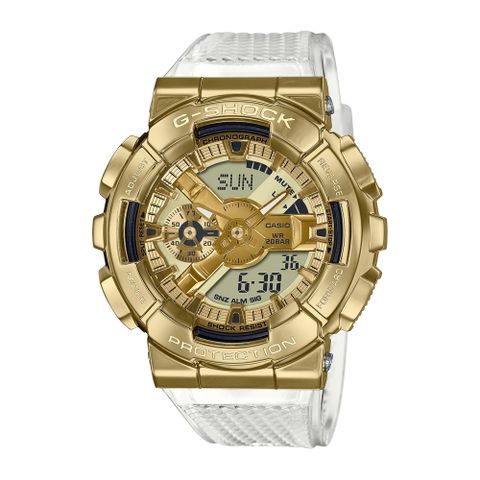 CASIO 卡西歐 G-SHOCK 時尚金屬雙顯手錶(金x透明帶 GM-110SG-9A)