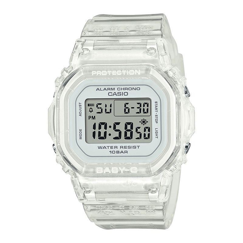 CASIO】卡西歐Baby-G 經典方形100米防水運動電子錶BGD-565S-7 透明白