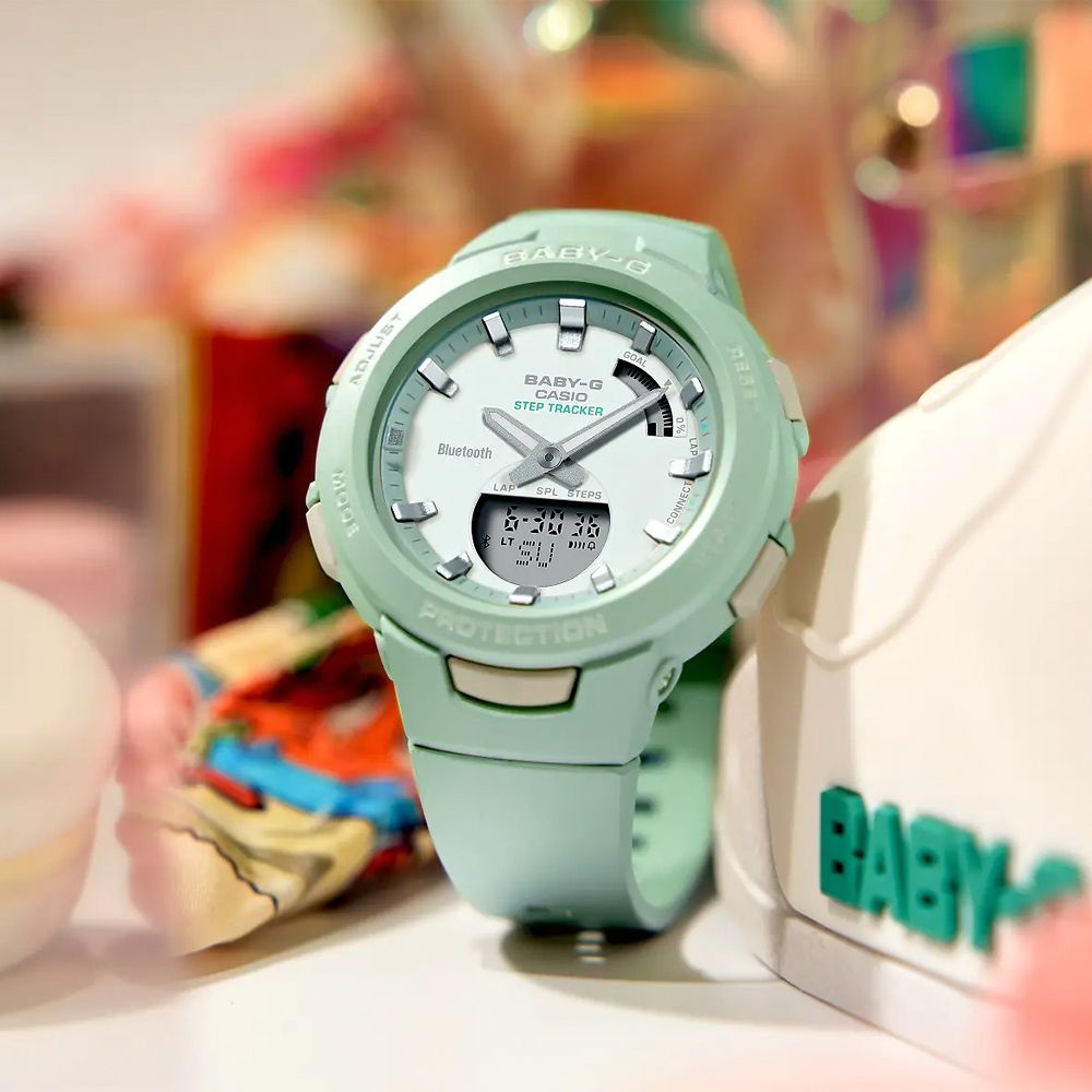 CASIO 卡西歐Baby-G 藍牙計步雙顯運動手錶-酪梨綠BSA-B100CS-3A