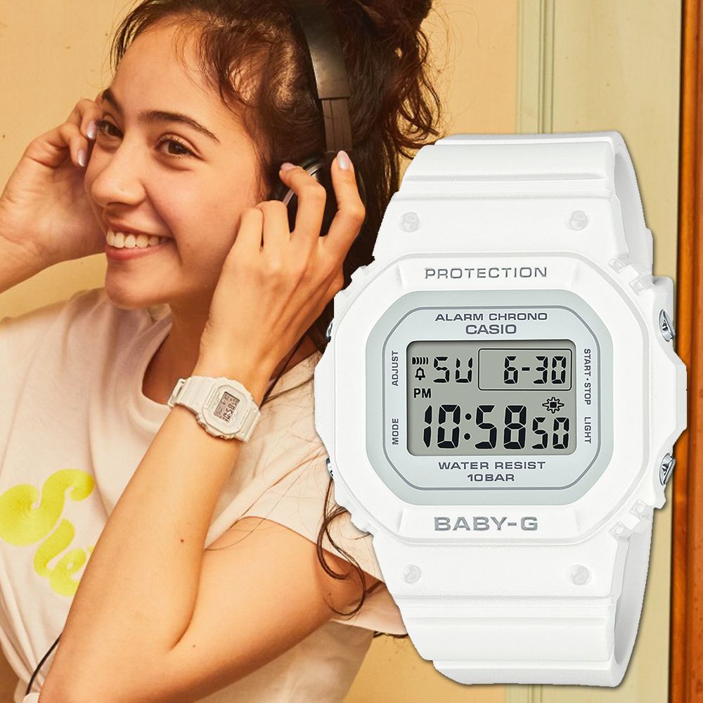 CASIO BABY-G 輕薄時尚方形計時錶/白/BGD-565-7 - PChome 24h購物