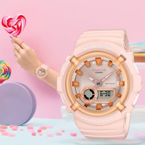 CASIO 卡西歐 BABY-G 水蜜桃糖果雙顯手錶 BGA-280SW-4A