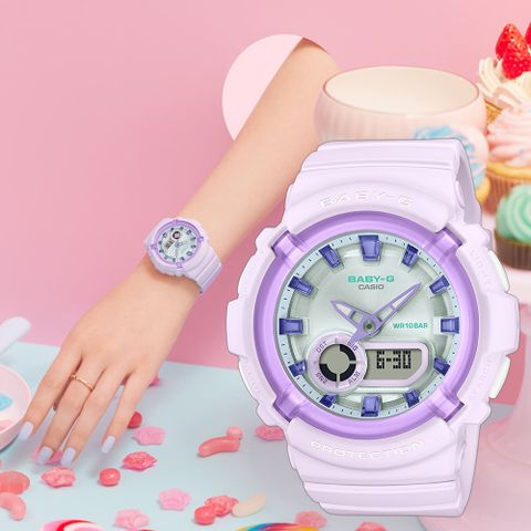 CASIO 卡西歐 BABY-G 葡萄糖果雙顯手錶 BGA-280SW-6A