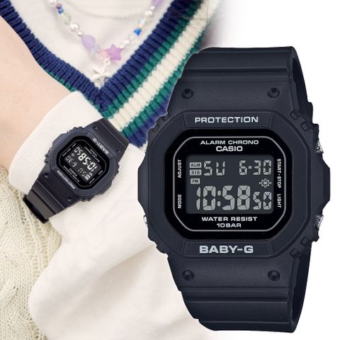 送保濕護手霜，送完為止CASIO BABY-G 輕薄時尚方形計時錶/黑/BGD-565-1