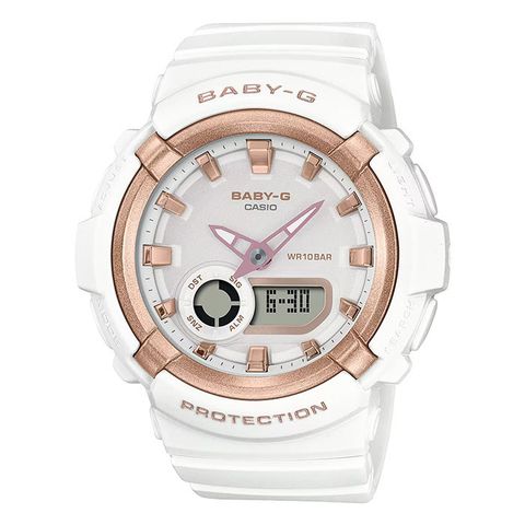 CASIO 卡西歐 Baby-G 休閒金屬元素 BGA-280BA-7A 100米防水電子錶 雙顯運動錶 白/玫瑰金