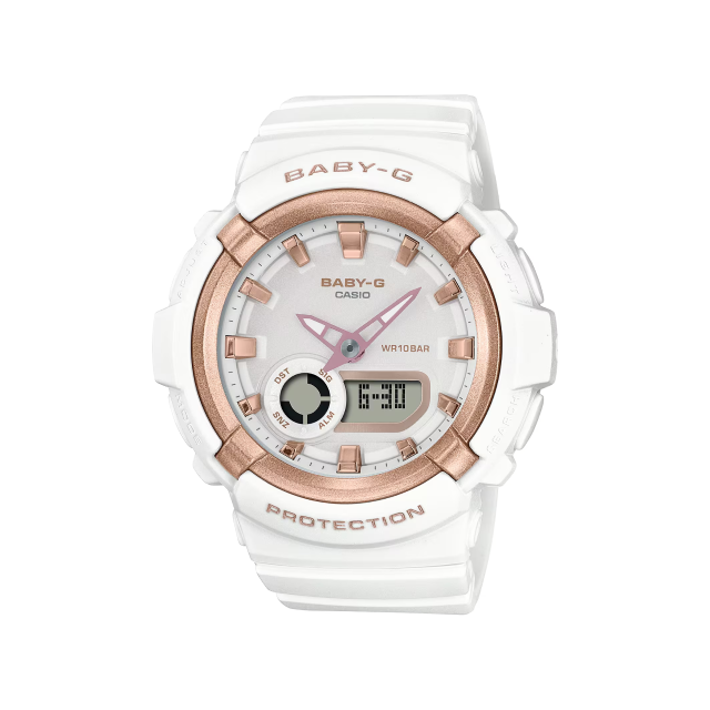 CASIO 卡西歐 【 BABY-G】時尚金屬光感雙顯運動腕錶-奶油白/BGA-280BA-7A/台灣總代理公司貨享一年保固