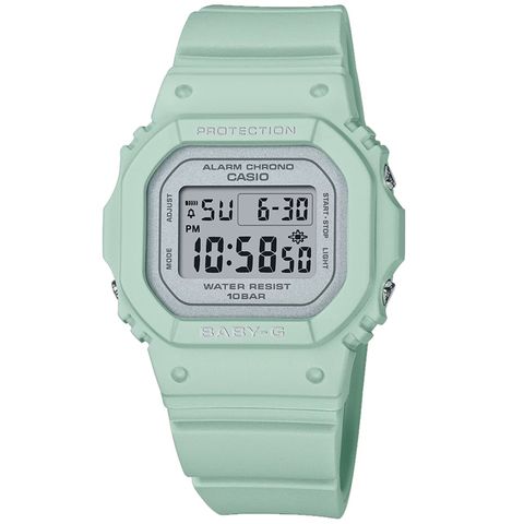 CASIO 卡西歐 Baby-G  / BGD-565SC-3 /  春日色調 計時碼錶 鬧鈴 防水100米 橡膠手錶 灰x鼠尾草綠 38mm