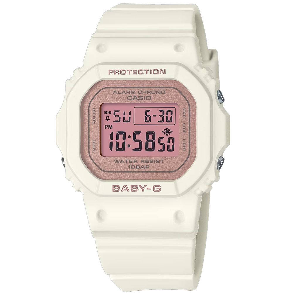 CASIO 卡西歐 Baby-G  / BGD-565SC-4 /  春日色調 計時碼錶 鬧鈴 防水100米 橡膠手錶 櫻花粉x白 38mm