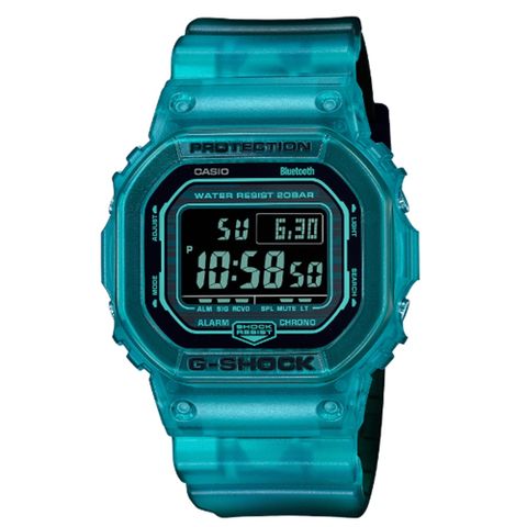 CASIO 卡西歐 G-SHOCK 藍牙 半透明 漸變炫藍 經典方形 DW-B5600G-2_42.8mm