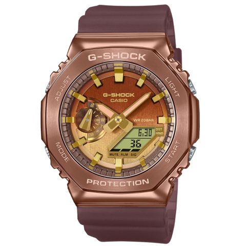 CASIO 卡西歐 G-SHOCK 高貴銅棕 金屬錶殼 八角形錶殼 GM-2100CL-5A_44.4mm