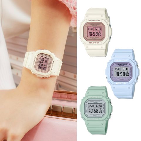 CASIO 卡西歐 BABY-G 春季色彩方形女錶電子錶(多色任選)