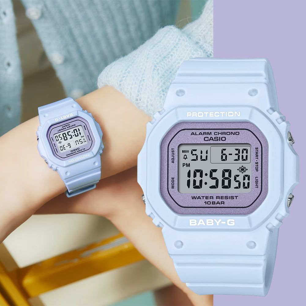 BABYGPROTECTIONPM ALARM MODEADJUSTPROTECTIONSTART STOP LIGHTALARM CHRONOCASIO  6-30PM:WATER RESIST10BARBABY-G