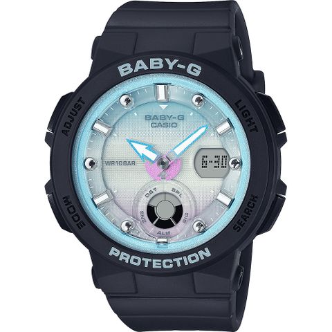 熱銷品牌▼日系手錶CASIO 卡西歐 BABY-G 仲夏海洋珍珠貝殼手錶-粉藍x黑 BGA-250-1A2