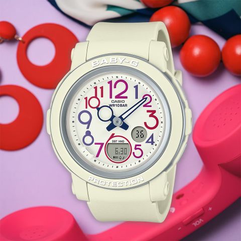 熱銷品牌▼日系手錶CASIO 卡西歐 BABY-G 復古電話設計女錶-象牙白 BGA-290PA-7A