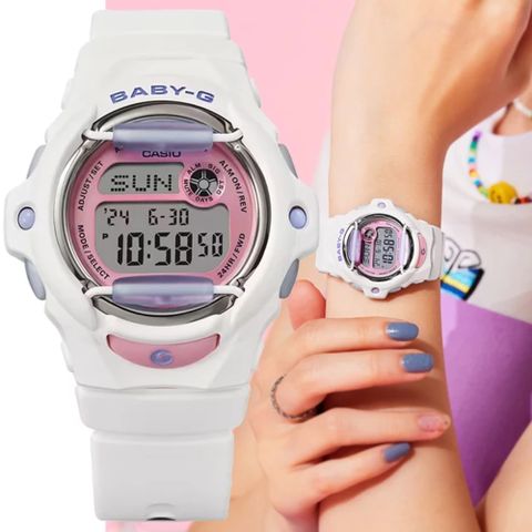 CASIO 卡西歐 BABY-G 夏日海灘 多彩繽紛休閒電子錶-貝殼白 (BG-169PB-7 防水200米)