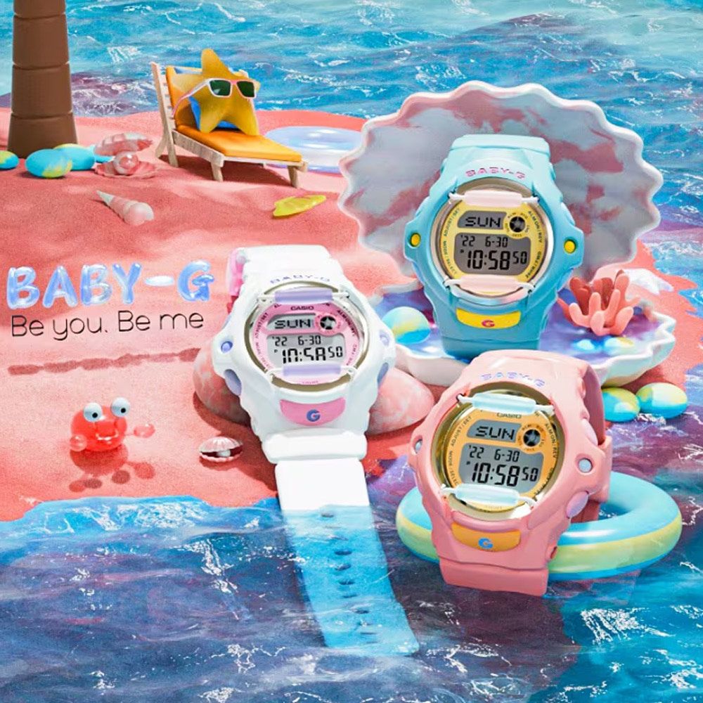 CASIO 卡西歐BABY-G 夏日海灘多彩繽紛休閒電子錶-貝殼白(BG-169PB-7