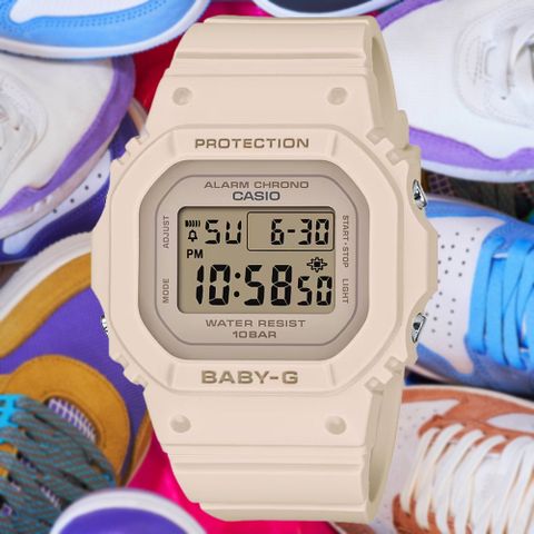 CASIO 卡西歐 BABY-G 纖薄經典方形電子錶-粉米色 (BGD-565-4 防水100米)