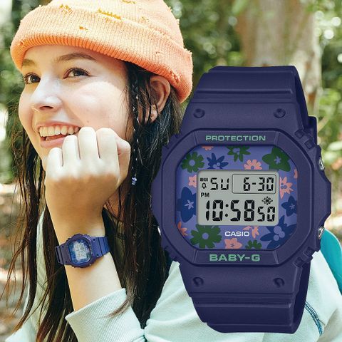 送保濕護手霜，送完為止CASIO BABY-G 花海綻放方形計時錶/藍/BGD-565RP-2