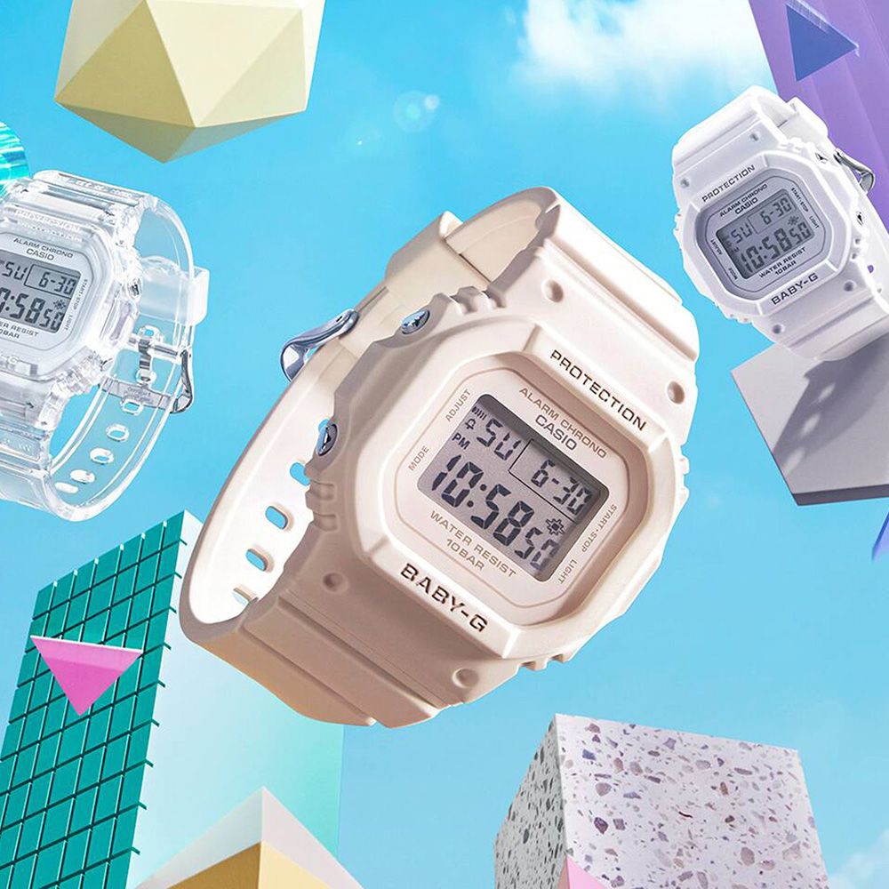 CASIO 卡西歐 BABY-G 簡約輕薄耐衝擊電子腕錶/粉(BGD-565U-4)