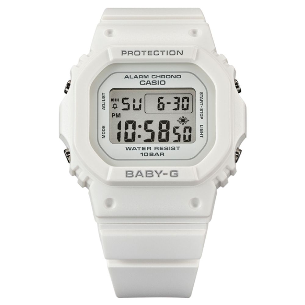  【CASIO 卡西歐】BABY-G 纖薄經典方形電子錶-清新白 (BGD-565-7)